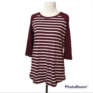 Women’s SO cold shoulder striped 3/4 sleeve shirt 
Size medium, maroon